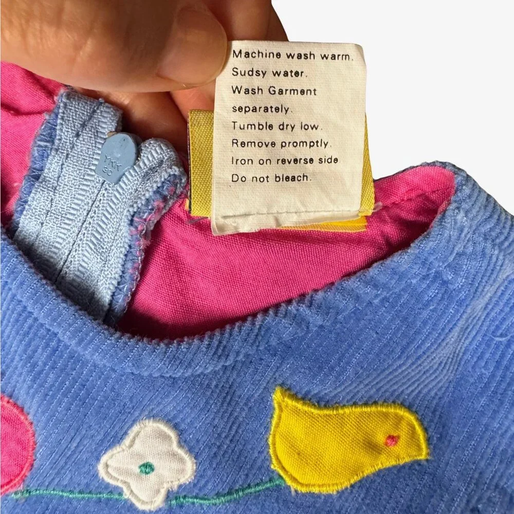 Frog Legs Toddler Corduroy Dress | Size 3T | Blue Sleeveless w/ Bird & Heart Ap - Picture 5 of 8